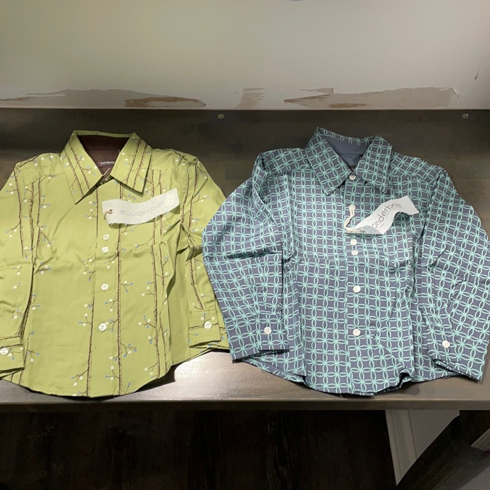 NWT Wonderboy Boys Lot of 2 Cotton Long Sleeve Button Down Shirts Size 2T